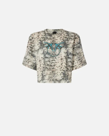 Cropped t-shirt με μοτίβο φιδιού και στάμπα Love Birds